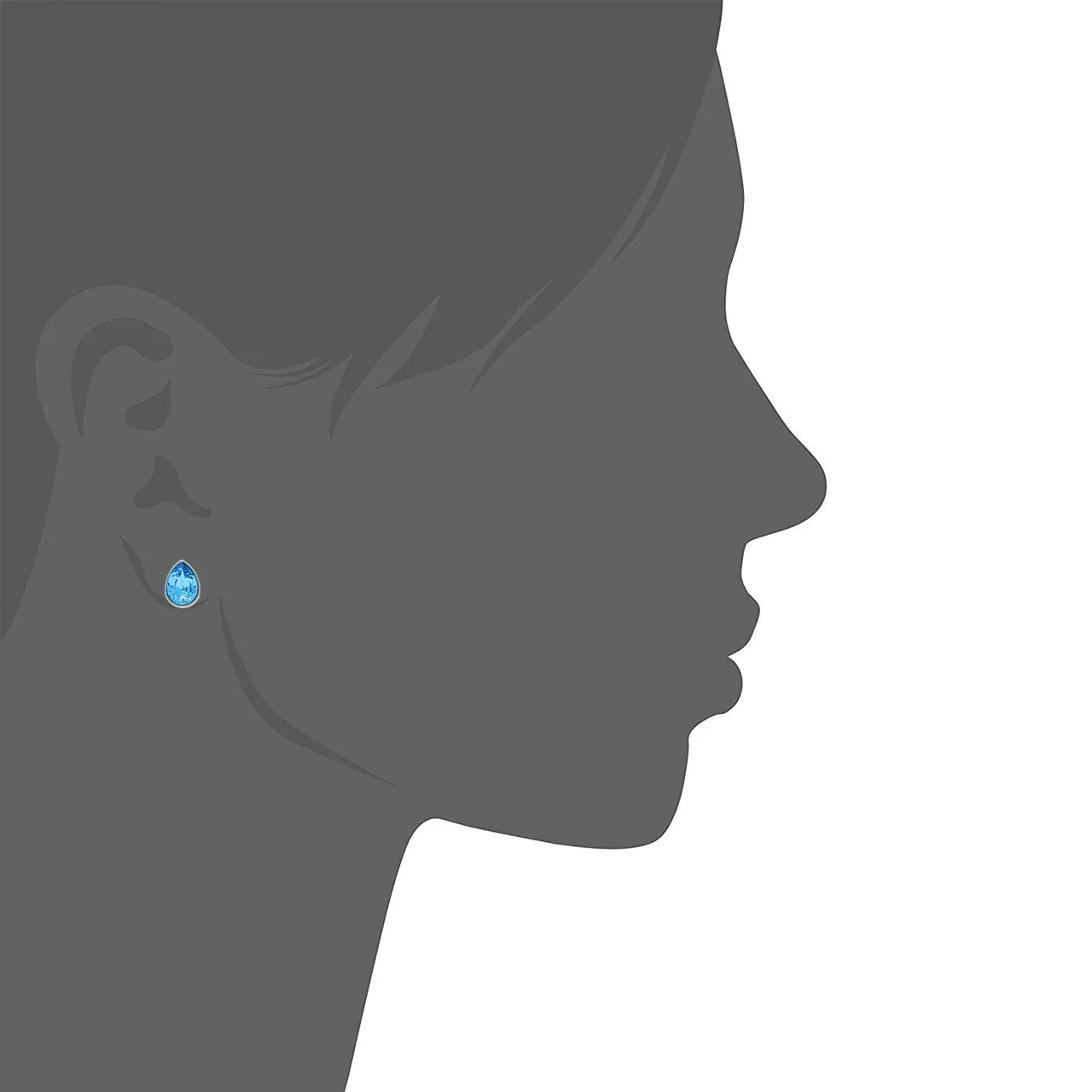 Mary Small Stud Earrings with Blue Aquamarine Drop Crystals from Swarovski Silver Toned Rhodium Plated