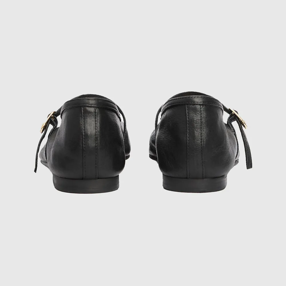 Maryjane Leather Ballerina - Black