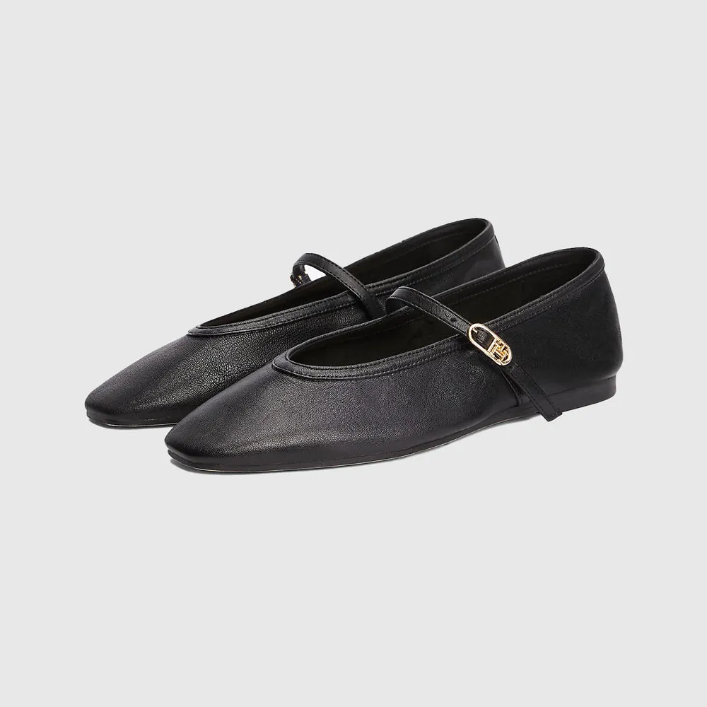 Maryjane Leather Ballerina - Black