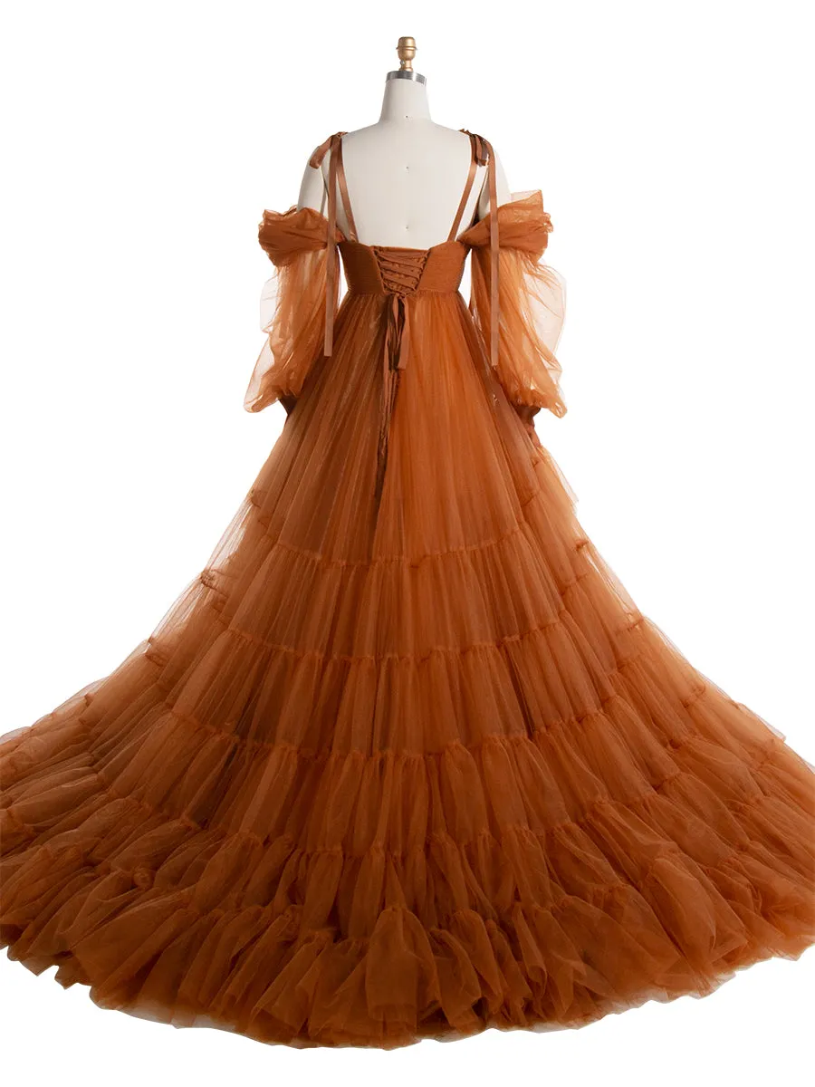 Maternity Dress for Photo Shoot Tulle Gown Photography Dress with Front Belly Slit YW221106