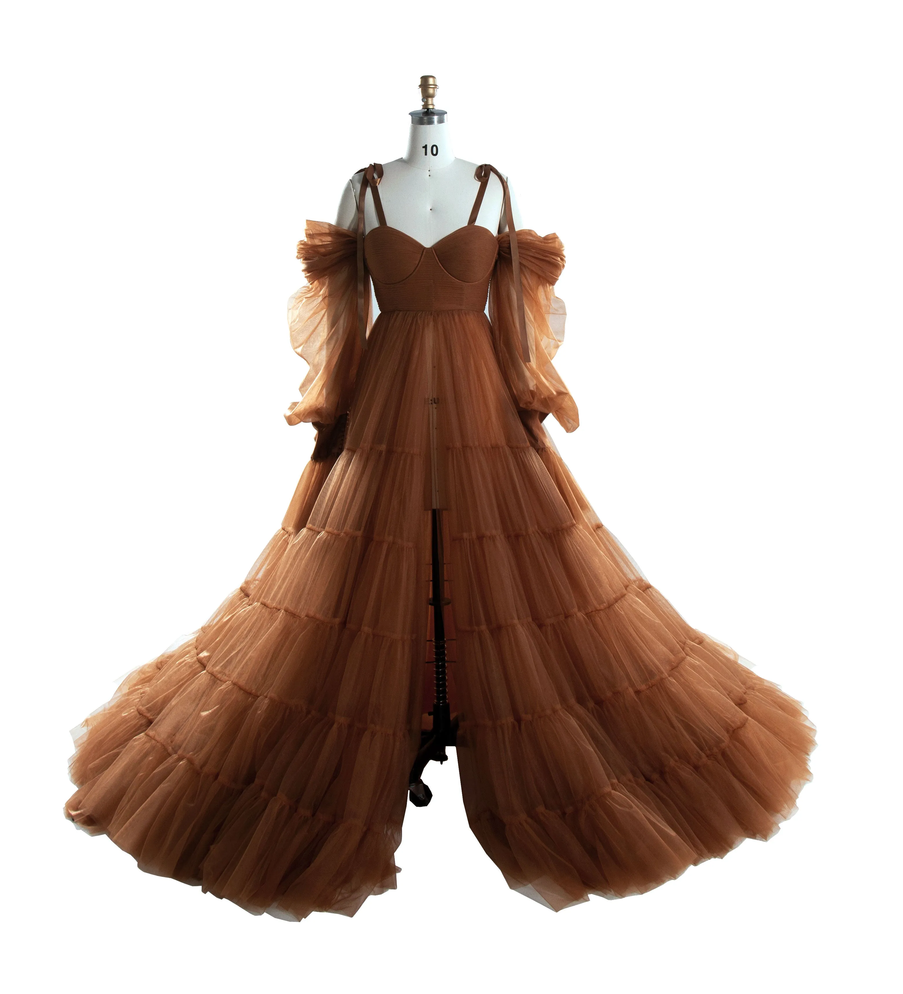 Maternity Dress for Photo Shoot Tulle Gown Photography Dress with Front Belly Slit YW221106