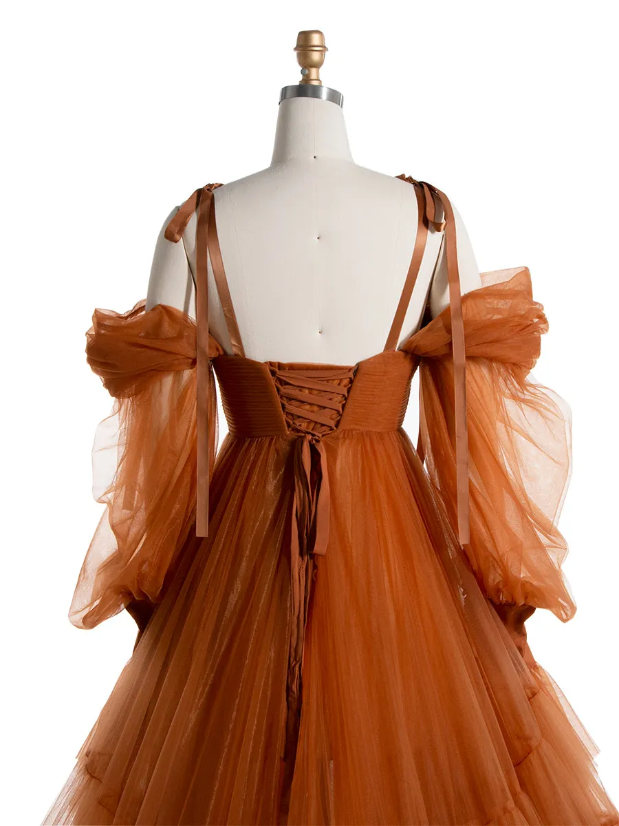 Maternity Dress for Photo Shoot Tulle Gown Photography Dress with Front Belly Slit YW221106