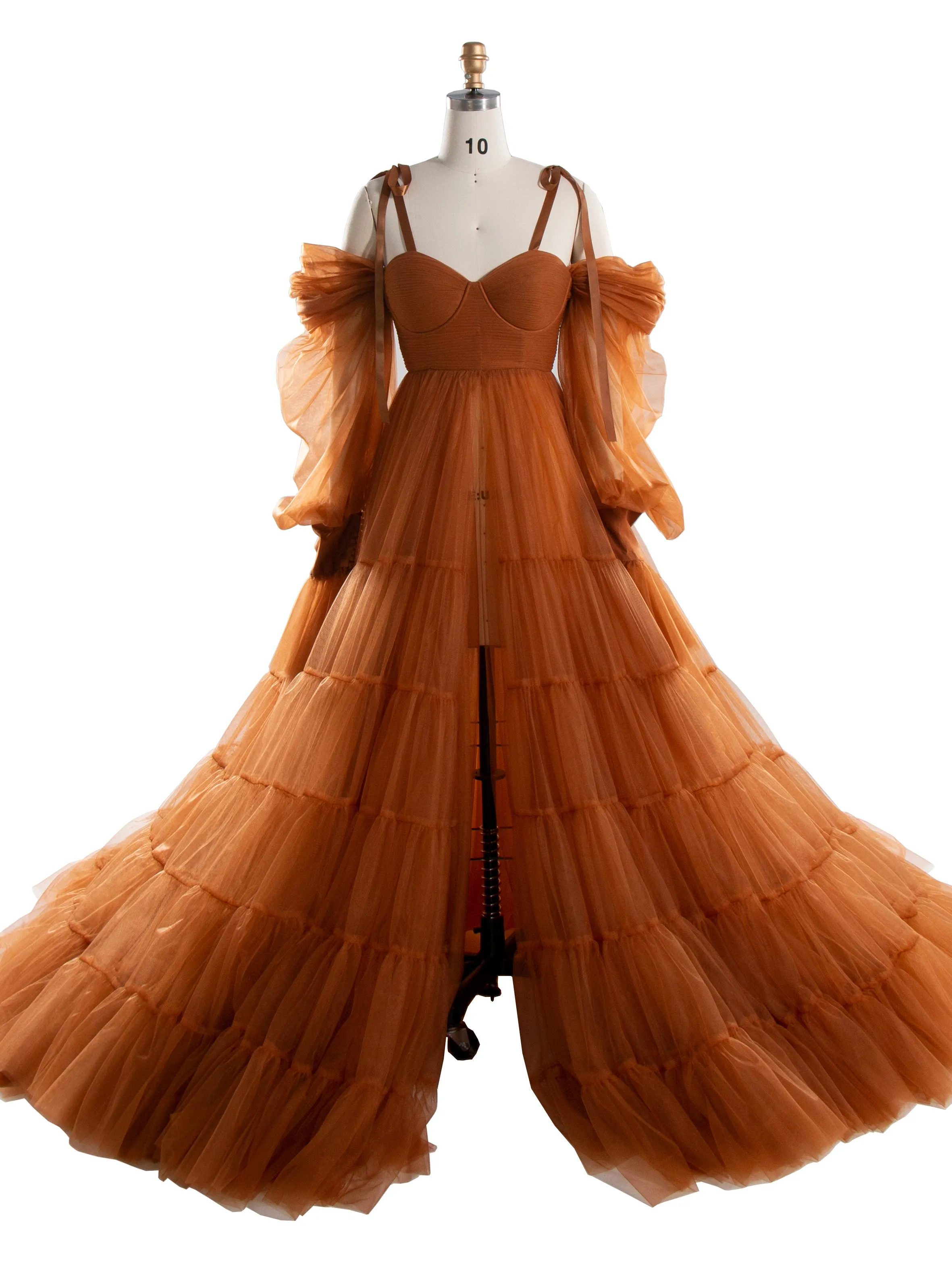 Maternity Dress for Photo Shoot Tulle Gown Photography Dress with Front Belly Slit YW221106