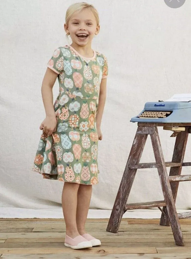 MATILDA JANE Girls Pear Print Dress Size 16 Olive Color Full Skirt Bow