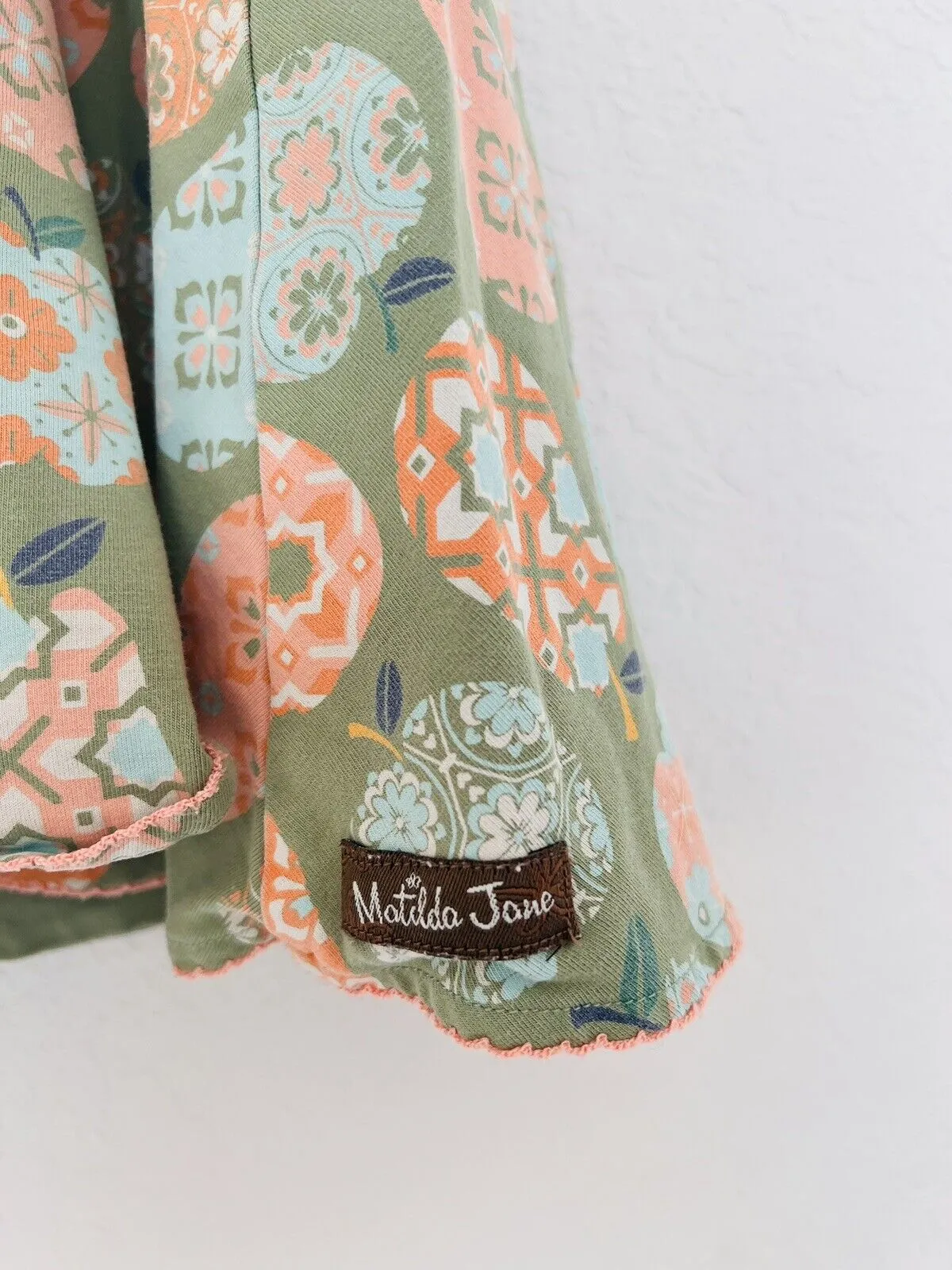 MATILDA JANE Girls Pear Print Dress Size 16 Olive Color Full Skirt Bow