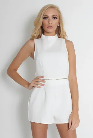 Matilda White High Neck Playsuit