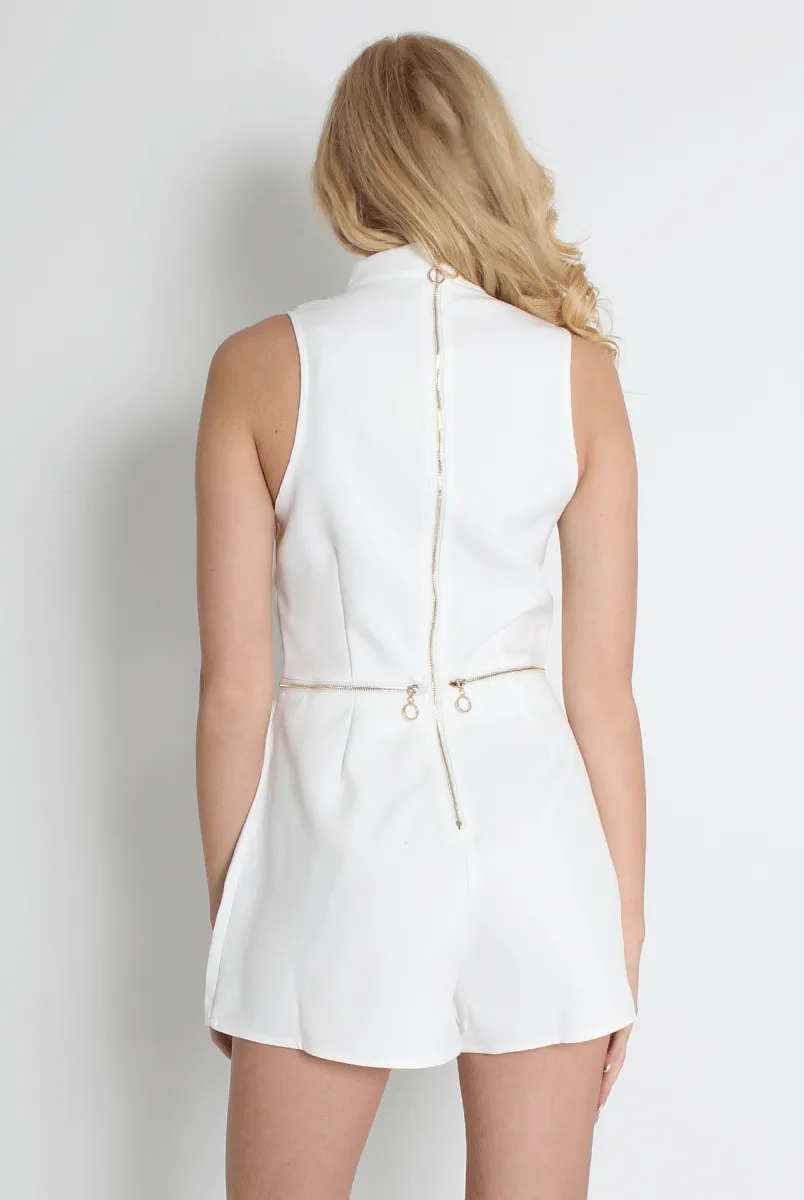 Matilda White High Neck Playsuit