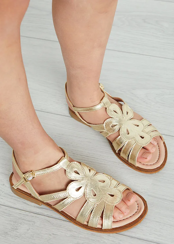 Metallic Strappy Leather Sandals in Gold (24-35EU)