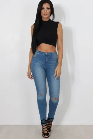 Mid Blue High Waisted Super Skinny Jeans -Olivia