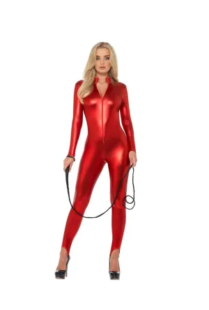 Miss Whiplash Metallic Red Catsuit