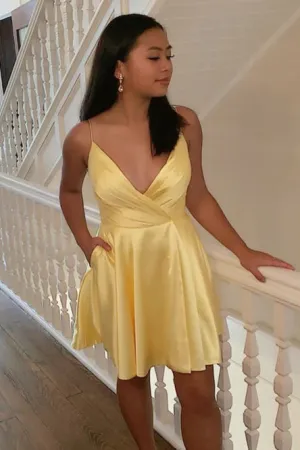 Modest V-neck Sleeveless Ruched Formal Homecoming Party Dress OHM059