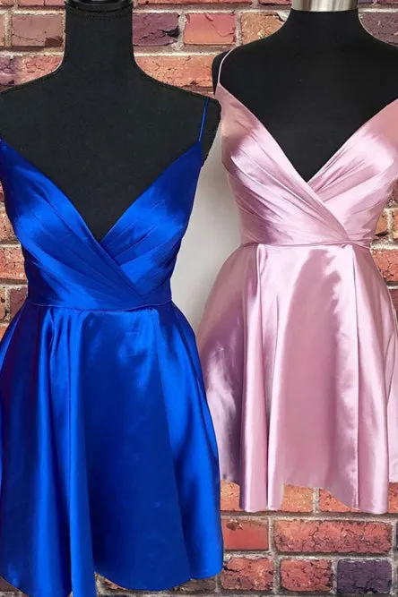 Modest V-neck Sleeveless Ruched Formal Homecoming Party Dress OHM059