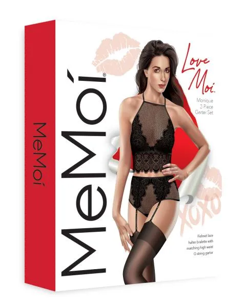 Monique Two Piece Garter Set - Black -