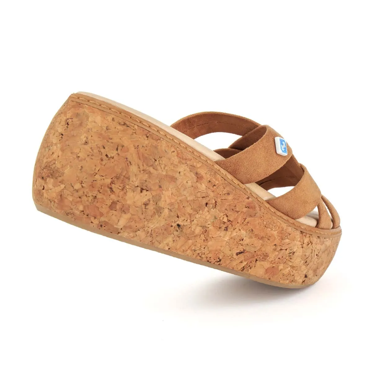 My Strips Vegan Suede & Cork Wedge Sandals | Camel