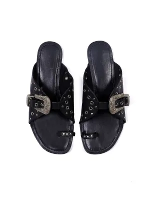 Nadia Black & Silver Studded Flats