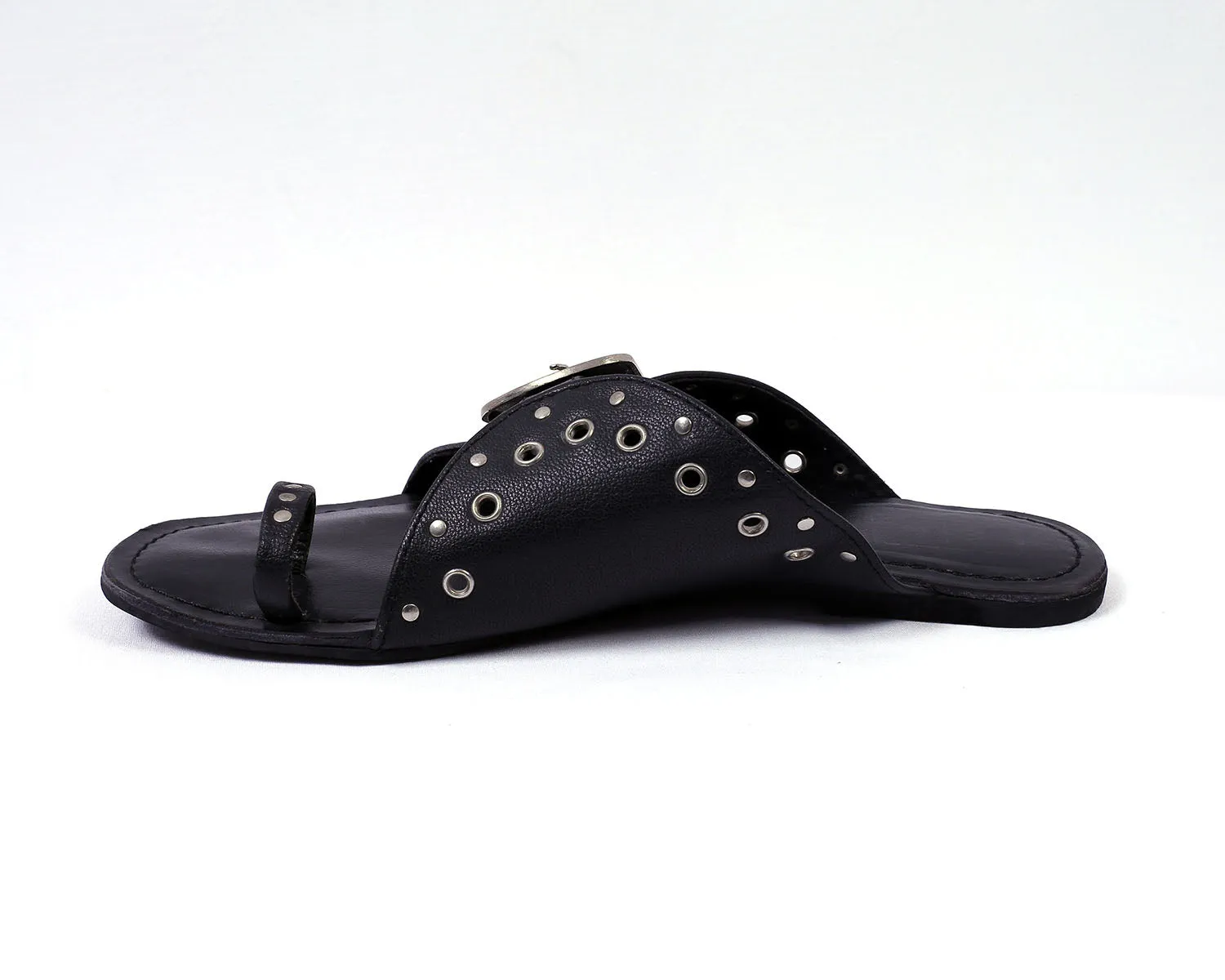 Nadia Black & Silver Studded Flats