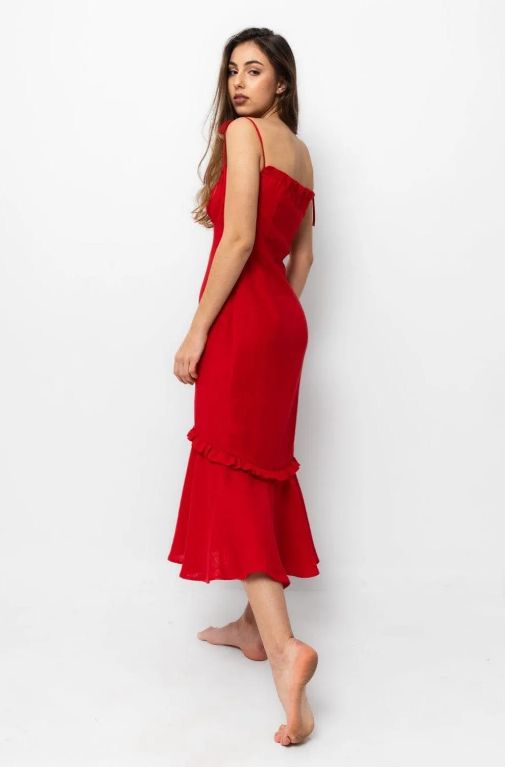 NATALIE  LINEN RED MIDI
