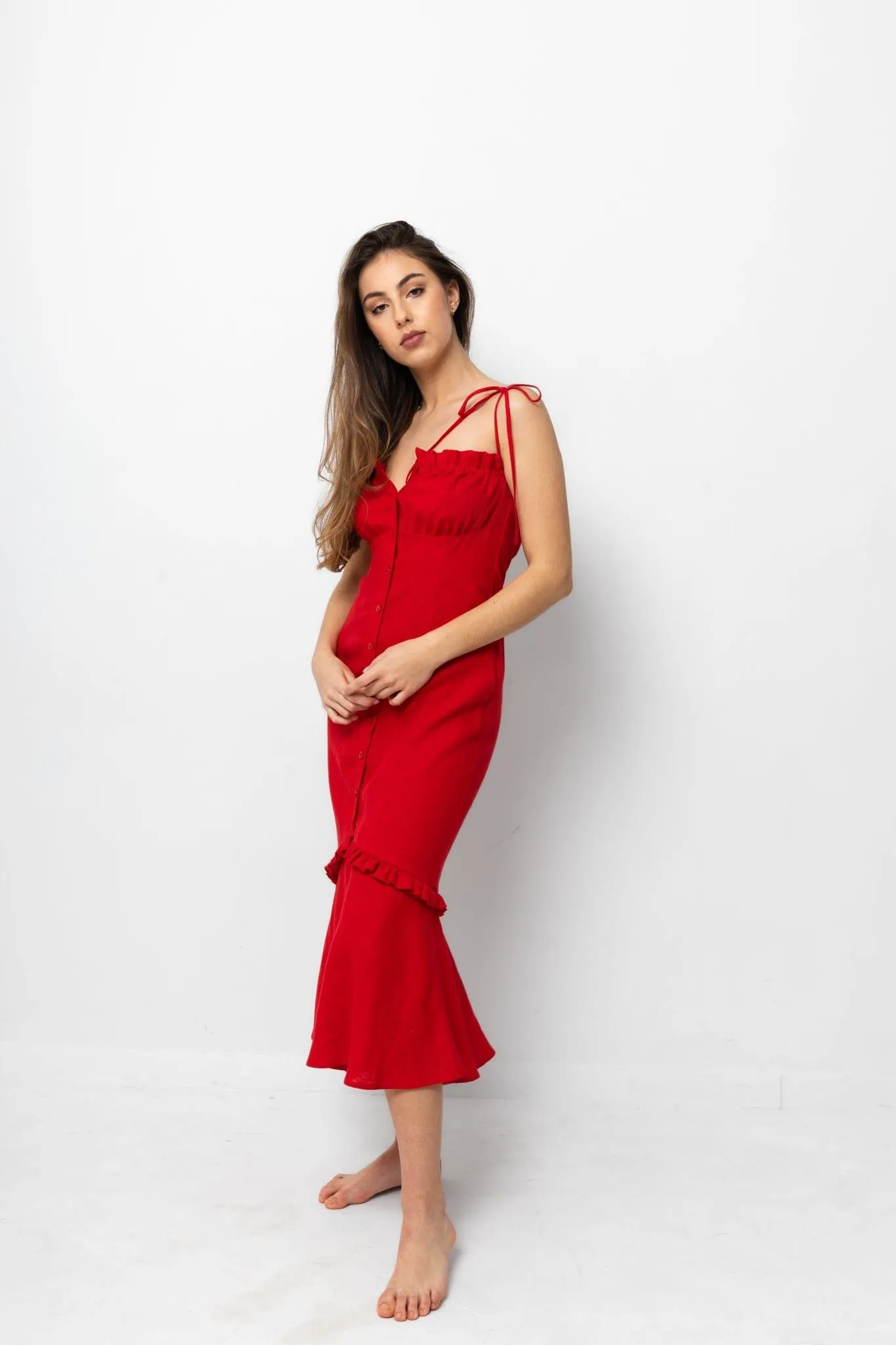 NATALIE  LINEN RED MIDI