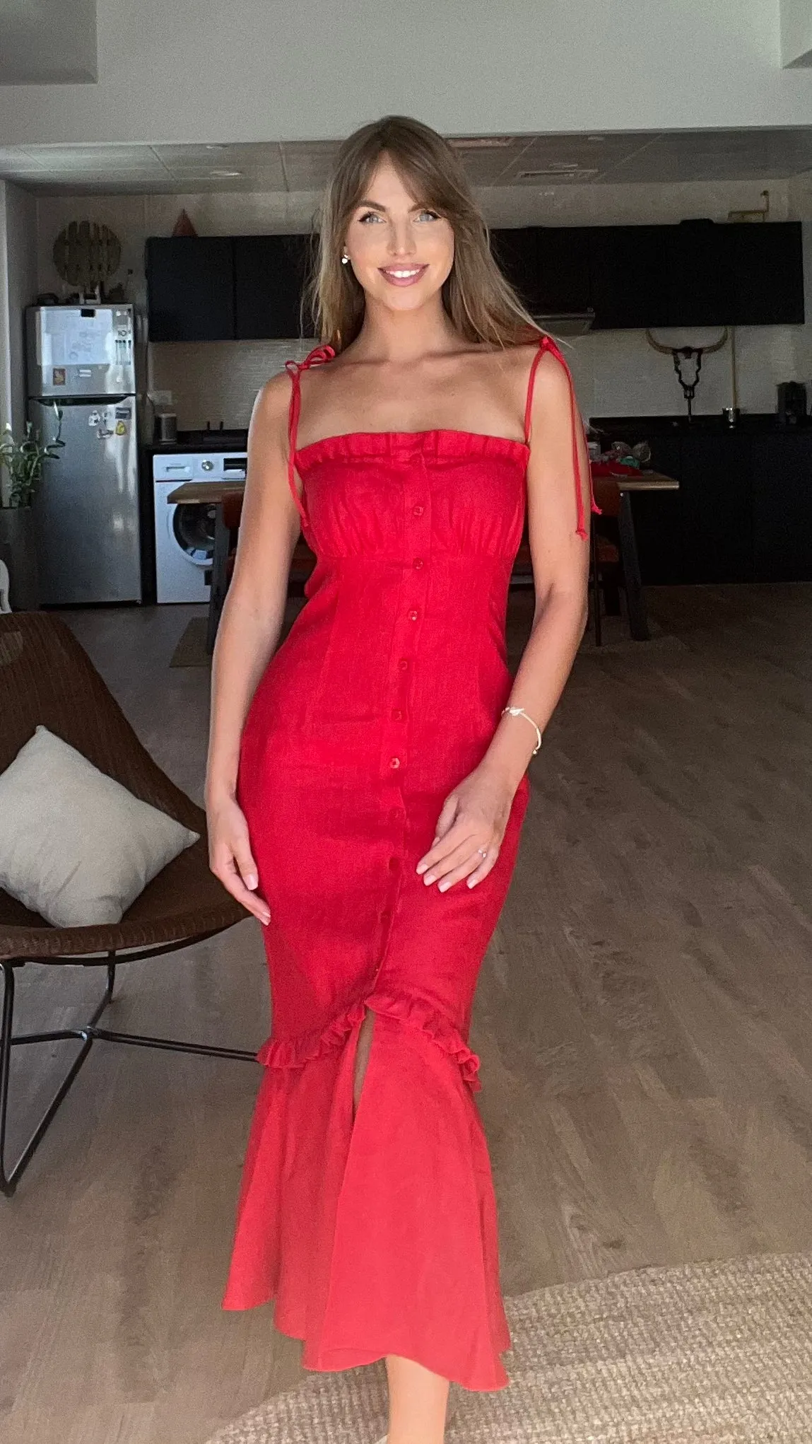 NATALIE  LINEN RED MIDI