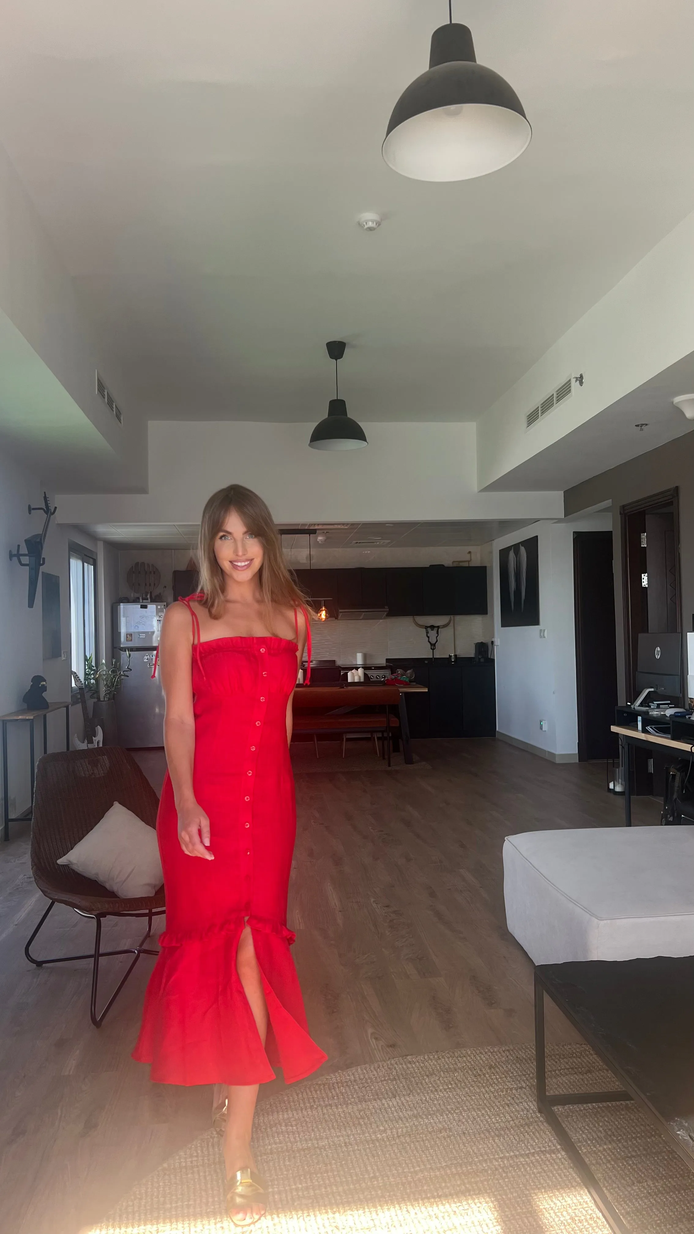 NATALIE  LINEN RED MIDI