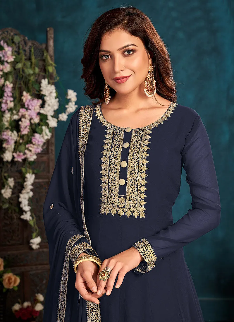 Navy Blue Georgette Anarkali Suit