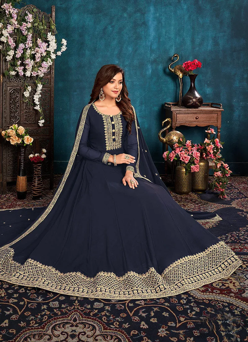 Navy Blue Georgette Anarkali Suit