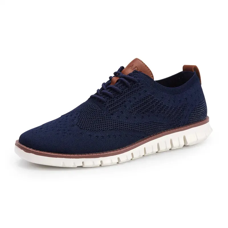 New Casual Knitted Mesh Mens Shoes Solid Shallow Lace Up Lightweight Soft Men Sneakers Shoes Breathable Man Footwear Flats