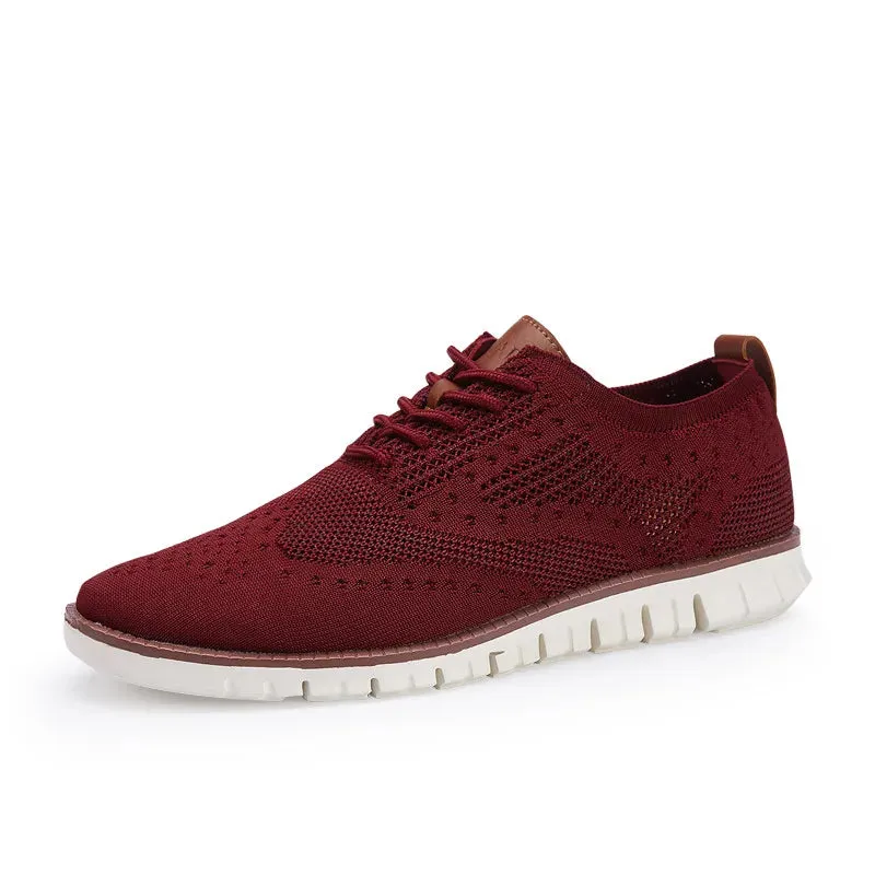 New Casual Knitted Mesh Mens Shoes Solid Shallow Lace Up Lightweight Soft Men Sneakers Shoes Breathable Man Footwear Flats