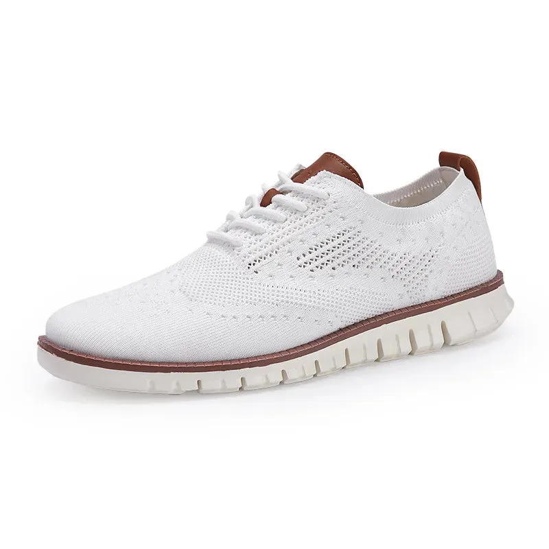 New Casual Knitted Mesh Mens Shoes Solid Shallow Lace Up Lightweight Soft Men Sneakers Shoes Breathable Man Footwear Flats