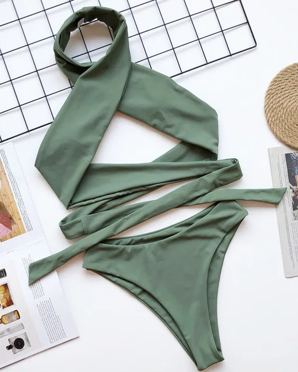 New Halter Lace Up High Waisted Bikini Sets