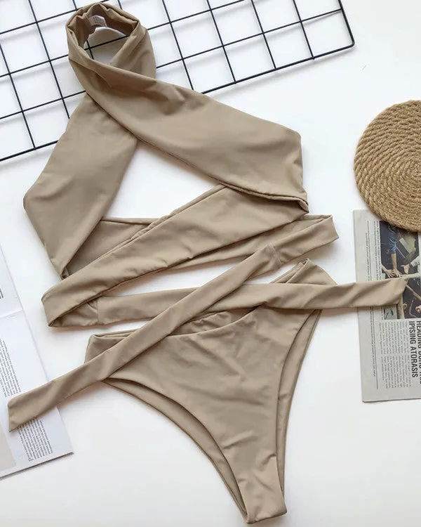 New Halter Lace Up High Waisted Bikini Sets