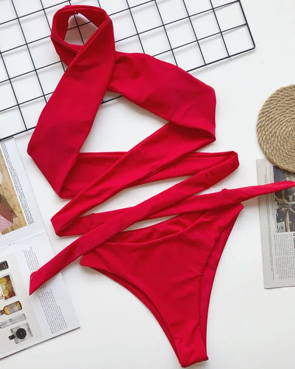 New Halter Lace Up High Waisted Bikini Sets