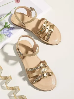New Shein Girls Youth Metallic Glitter Decor Sandals Sz 5!