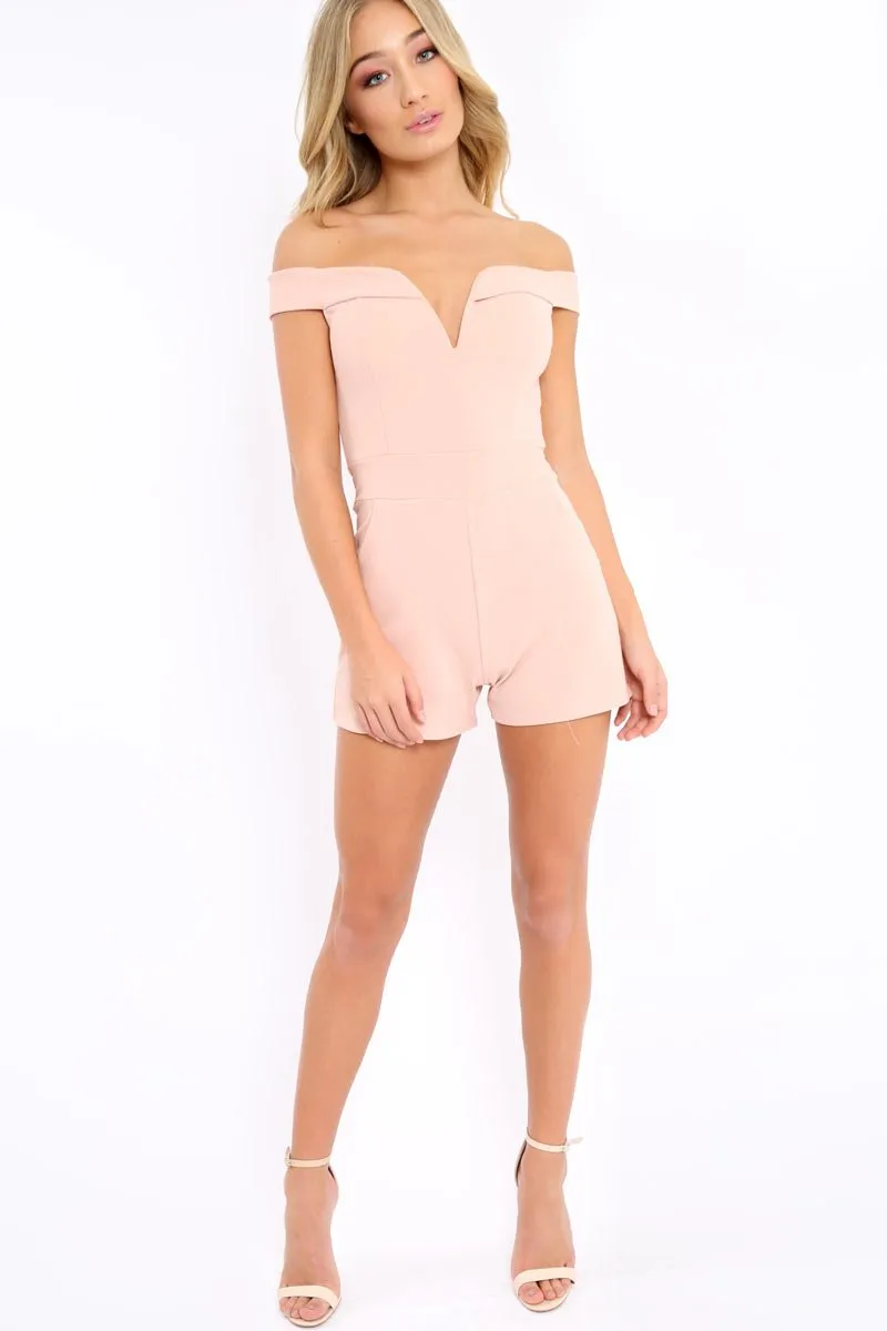 Nude Plunge Bardot Playsuit - Fae