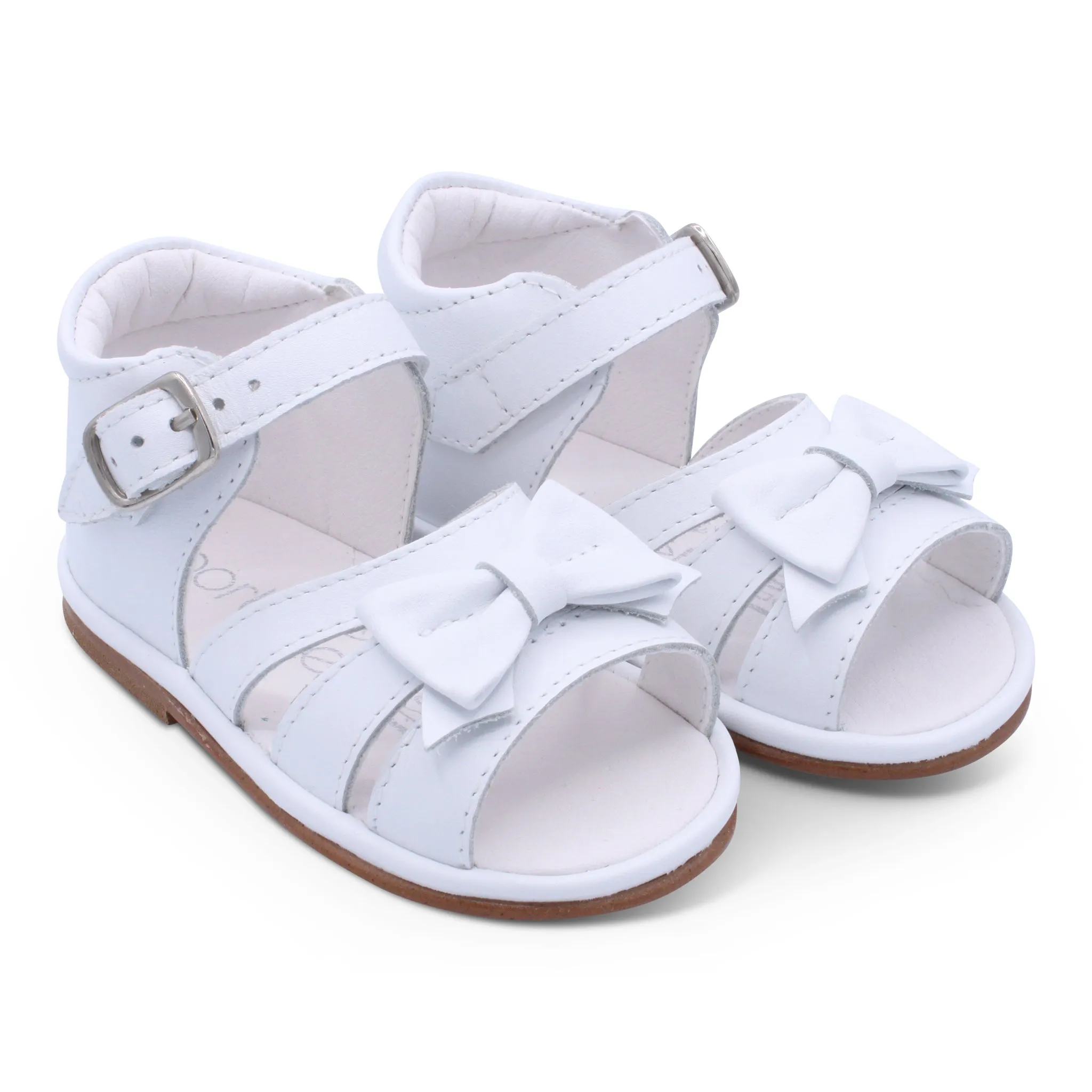 'Olivia' Girls White Leather Open-Toe Sandals
