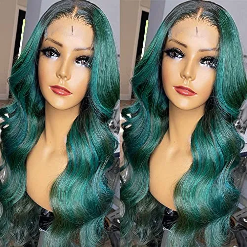Ombre Green Long Loose Wave Lace Front Wigs