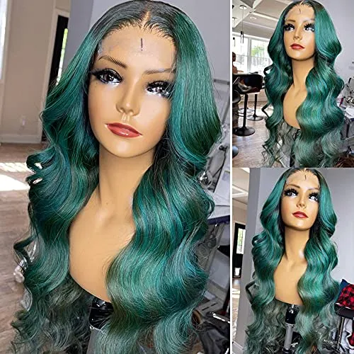 Ombre Green Long Loose Wave Lace Front Wigs