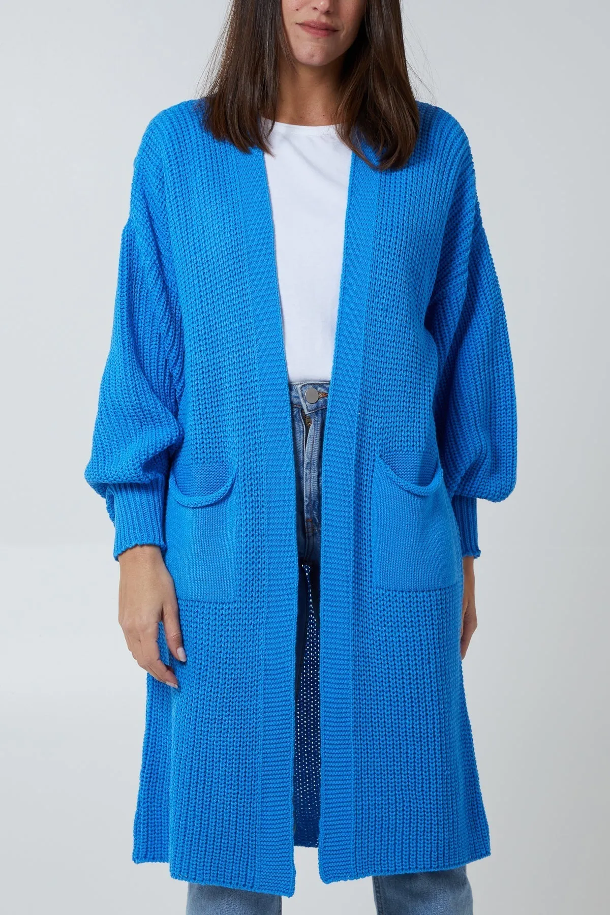 Open Front Balloon Sleeve Long Cardigan