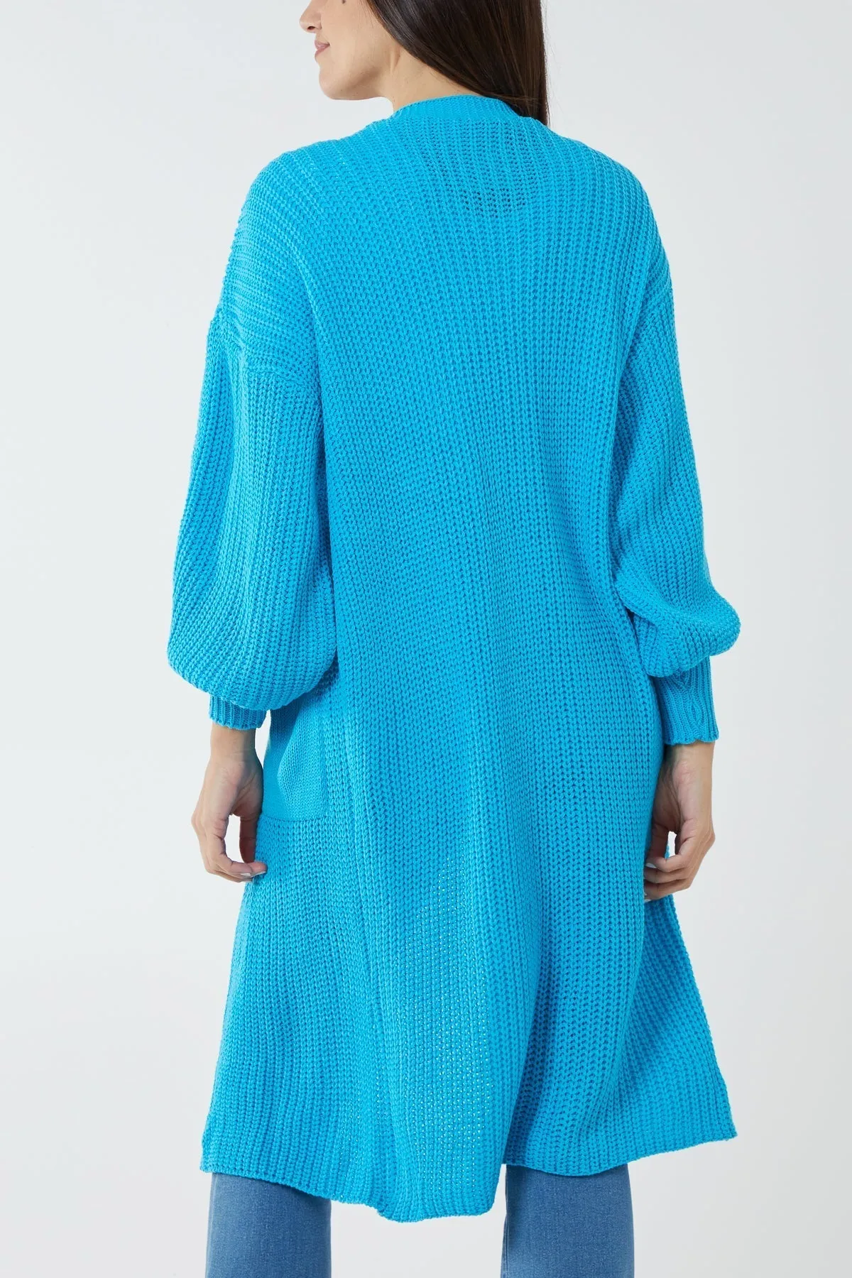 Open Front Balloon Sleeve Long Cardigan
