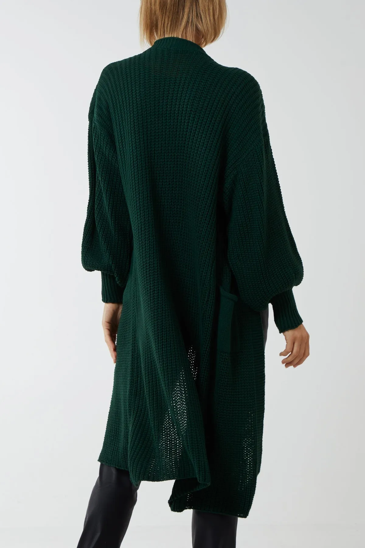 Open Front Balloon Sleeve Long Cardigan