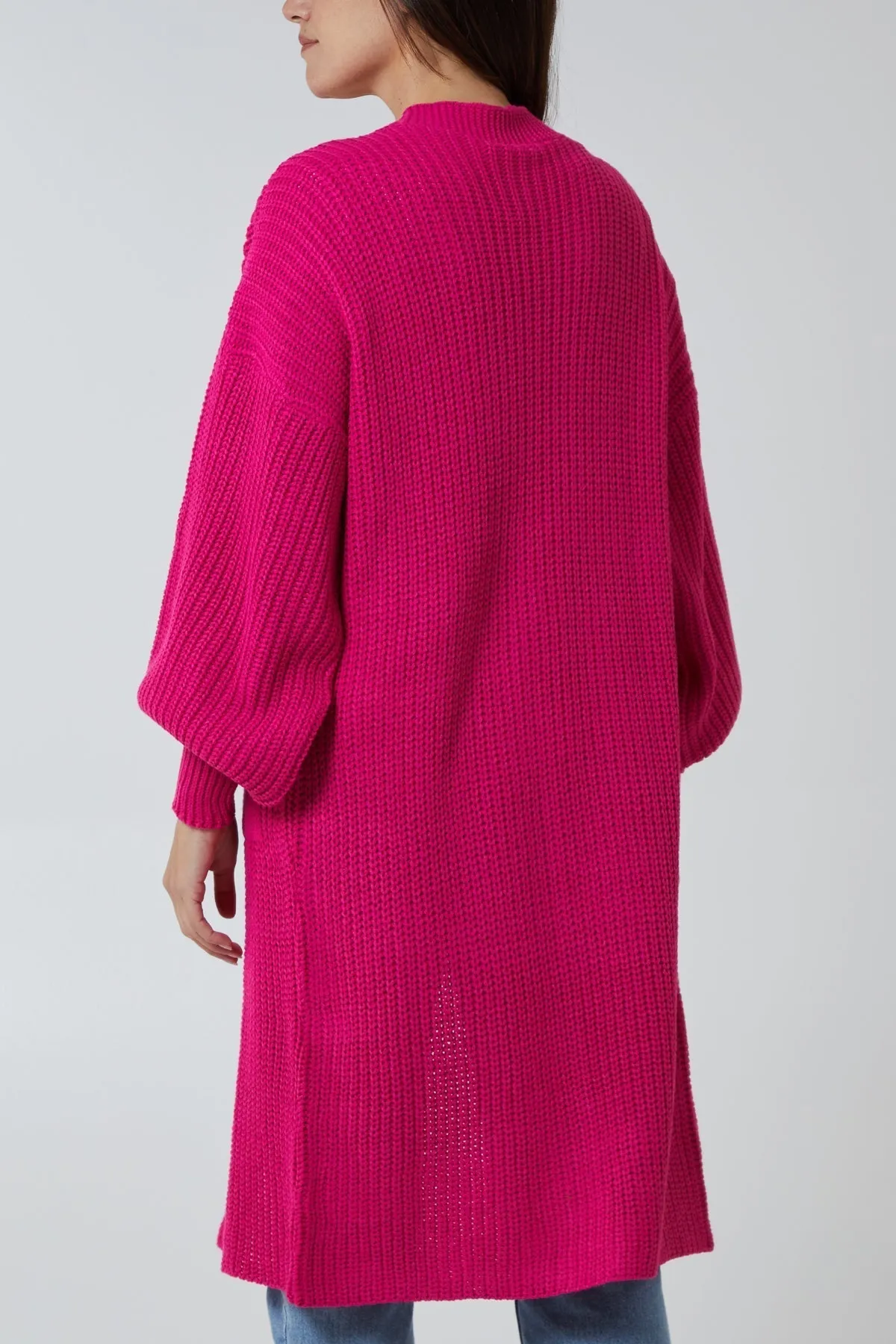Open Front Balloon Sleeve Long Cardigan