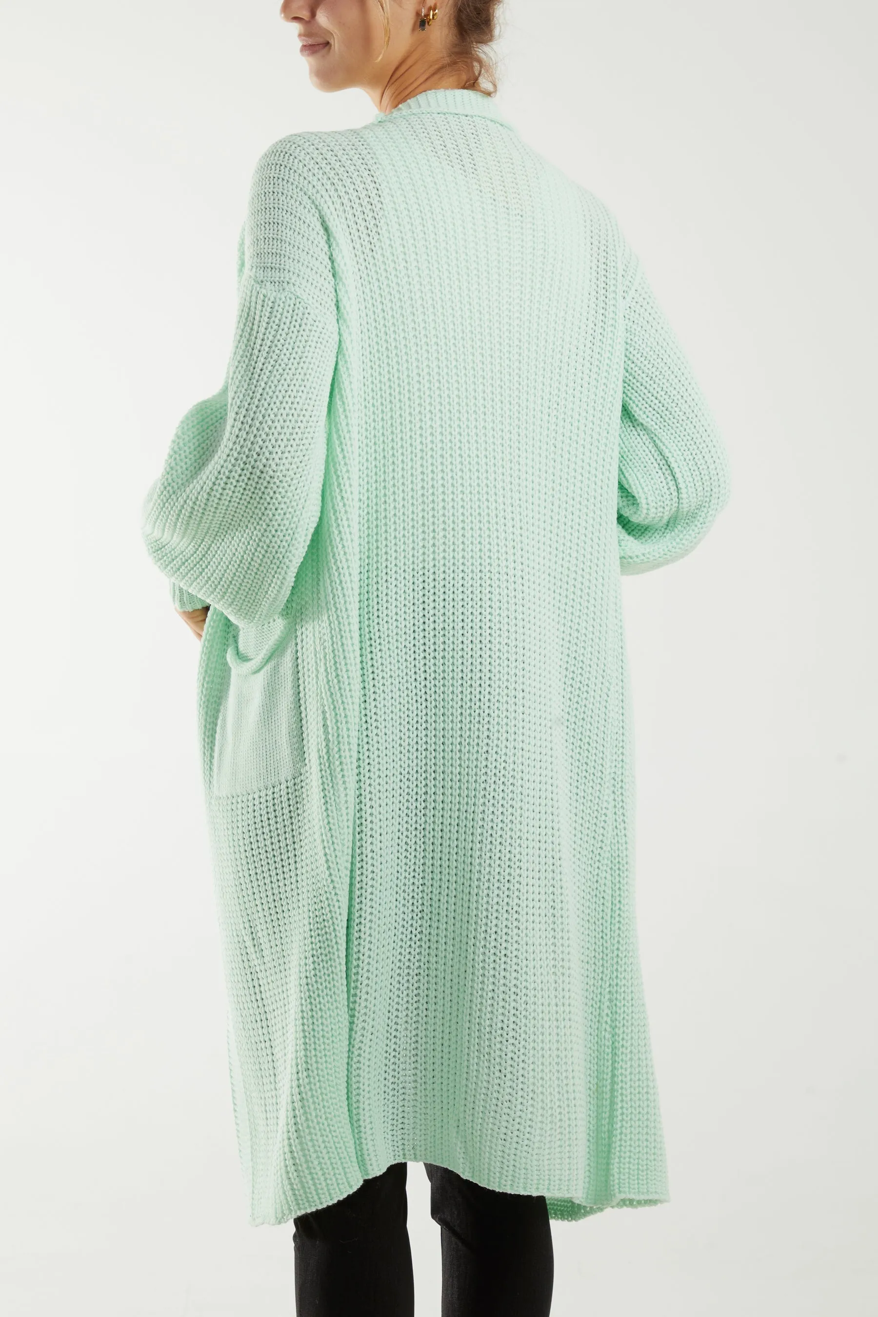 Open Front Balloon Sleeve Long Cardigan