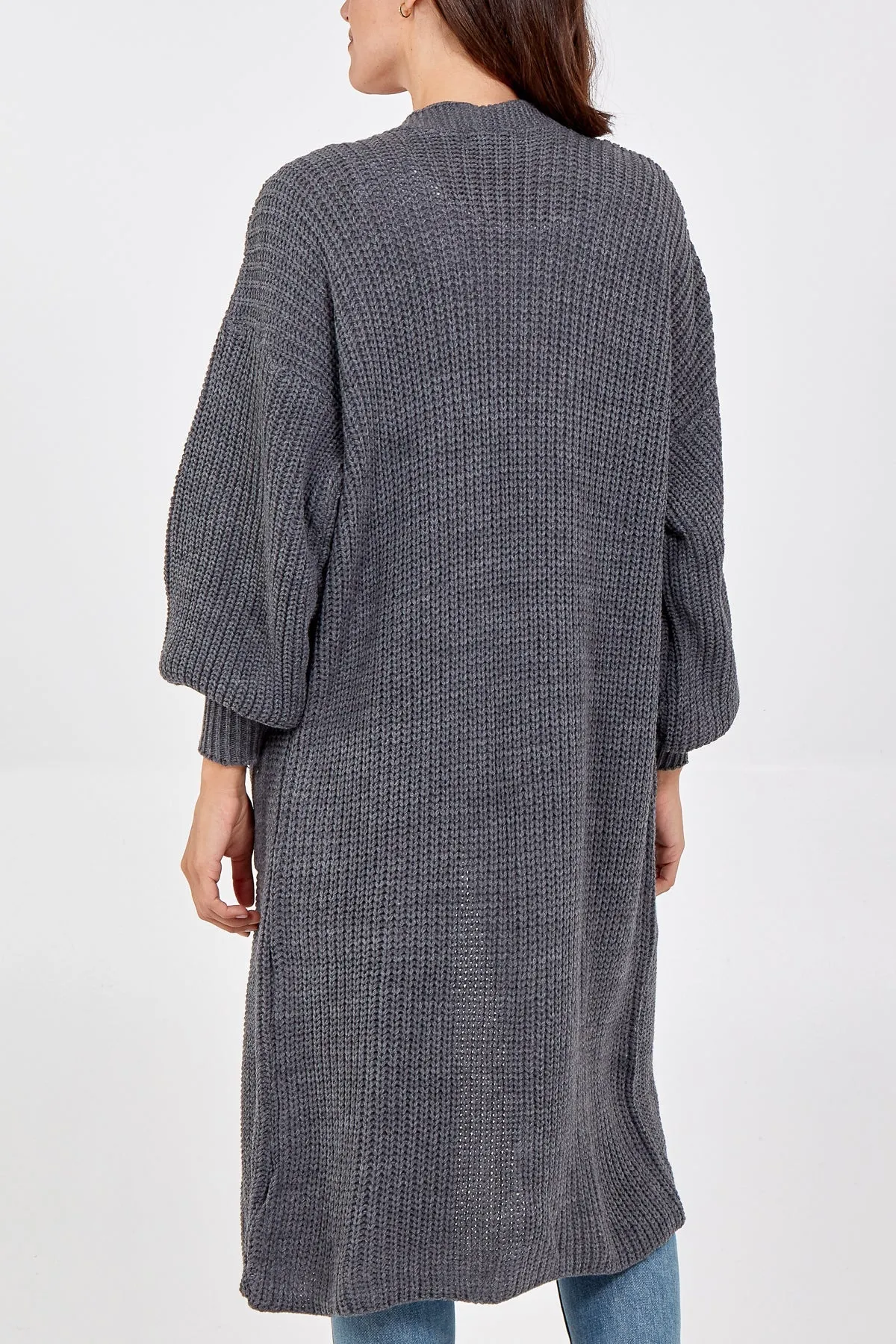 Open Front Balloon Sleeve Long Cardigan