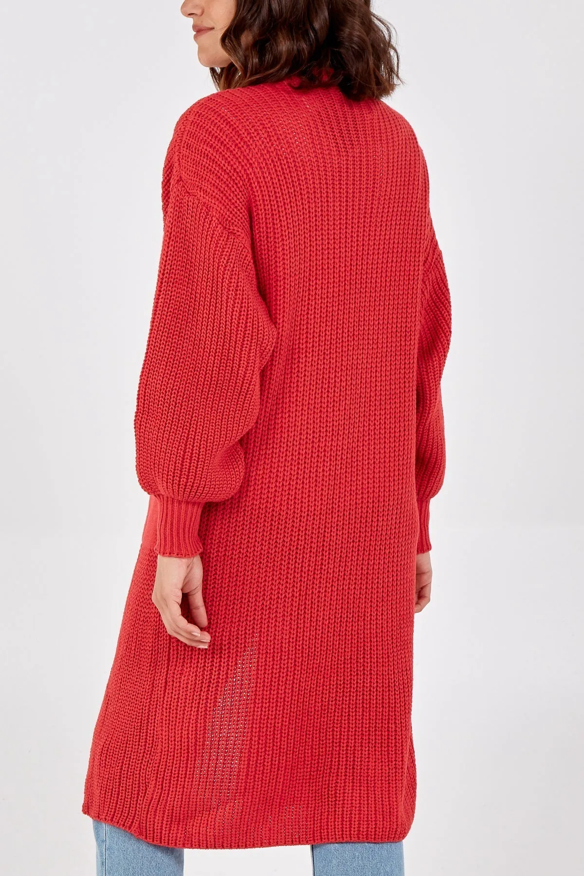 Open Front Balloon Sleeve Long Cardigan