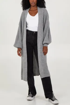 Open Front Balloon Sleeve Long Cardigan