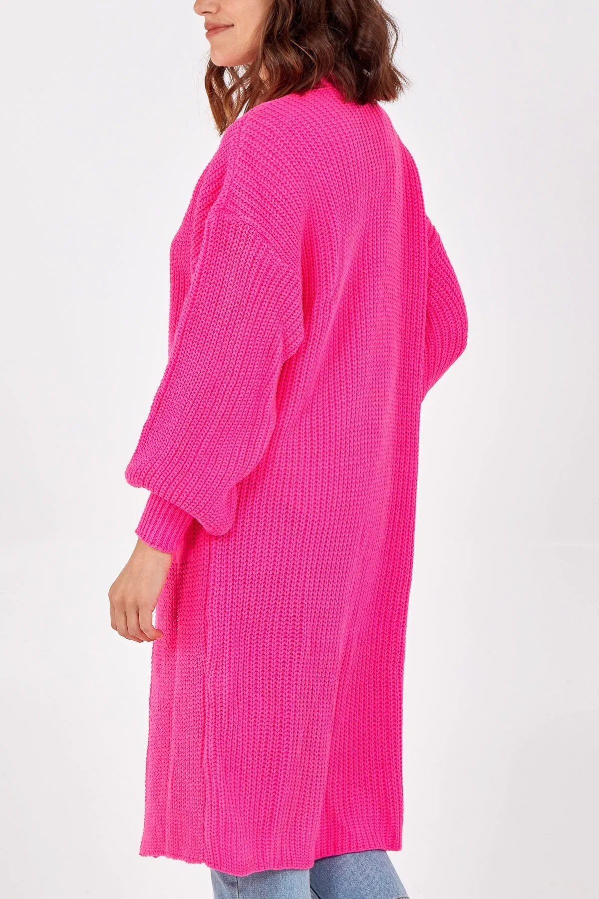 Open Front Balloon Sleeve Long Cardigan
