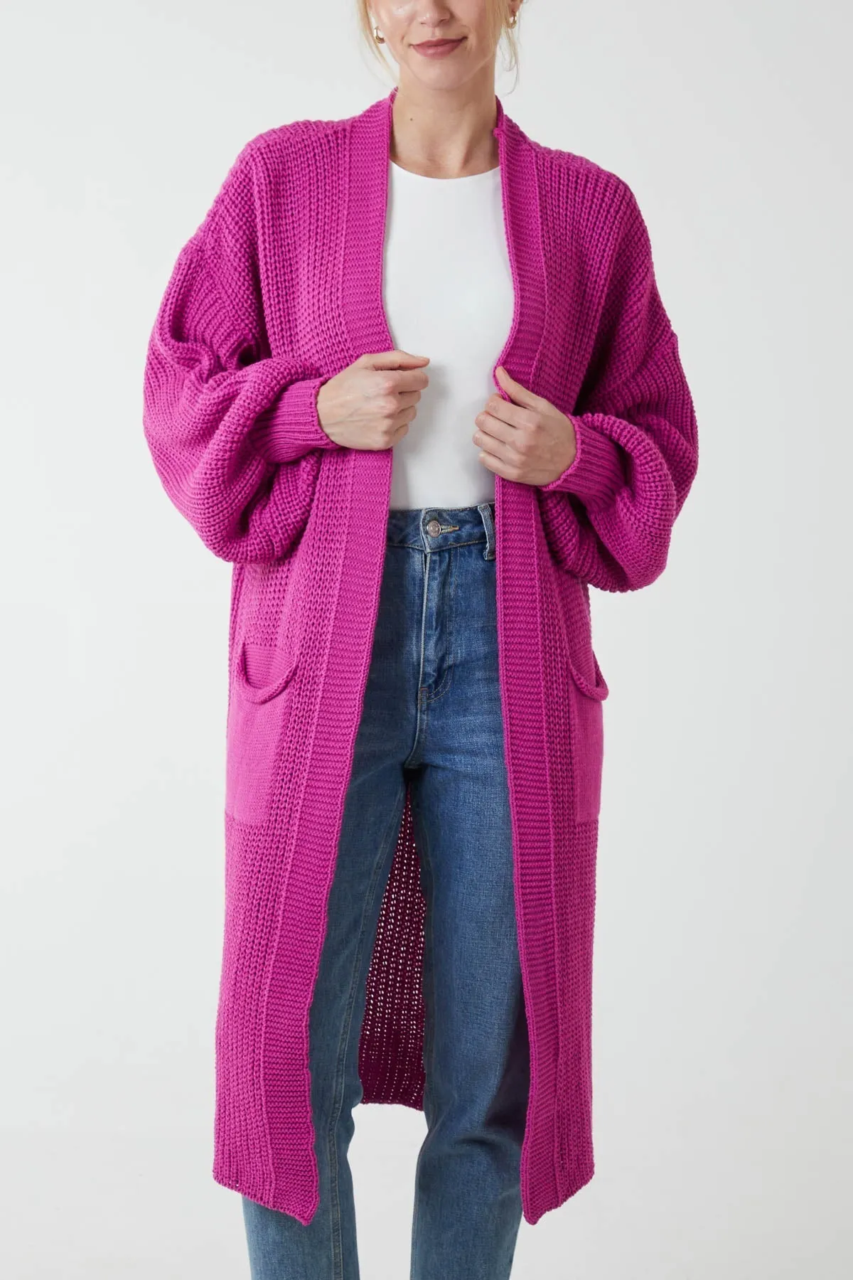 Open Front Balloon Sleeve Long Cardigan