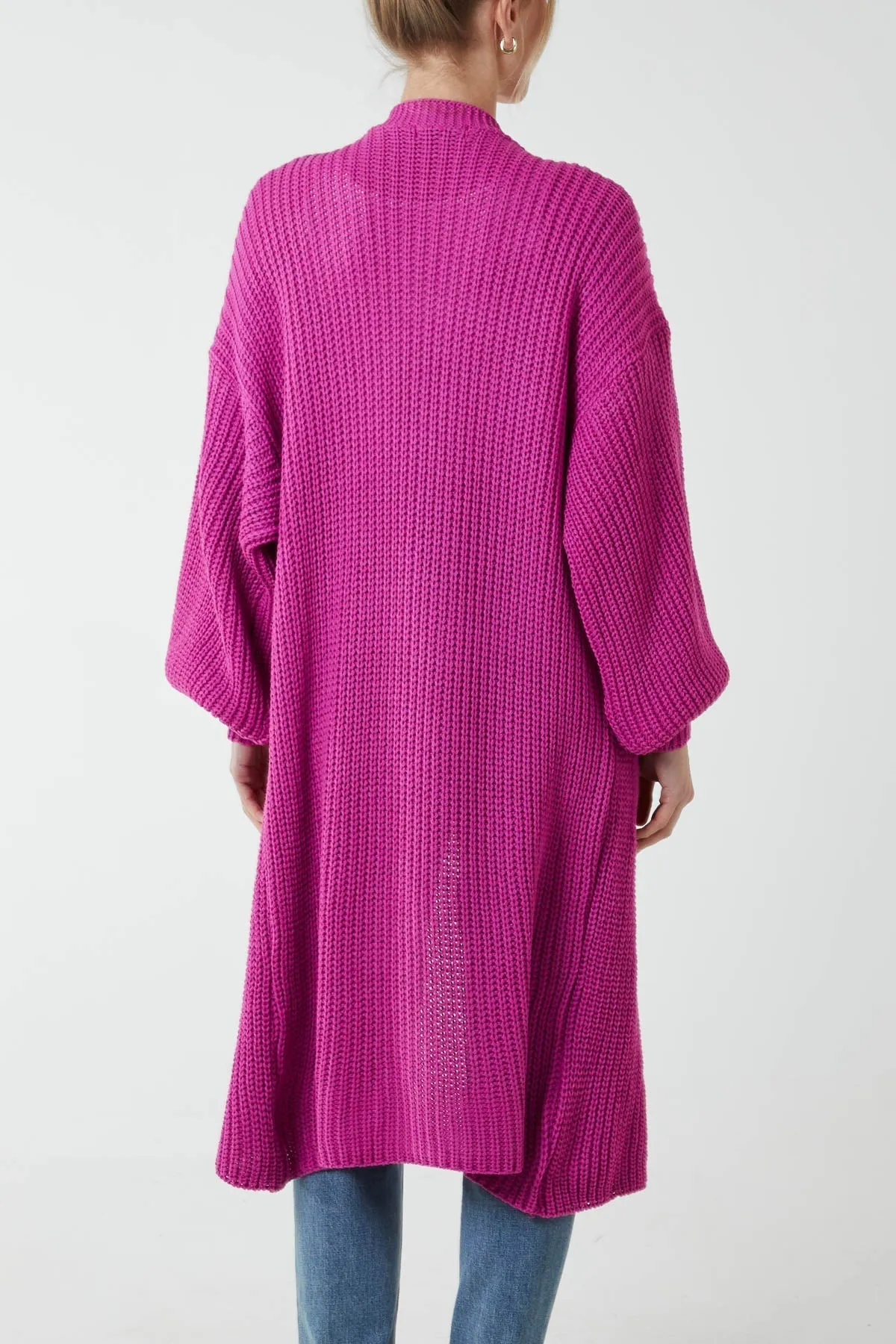 Open Front Balloon Sleeve Long Cardigan