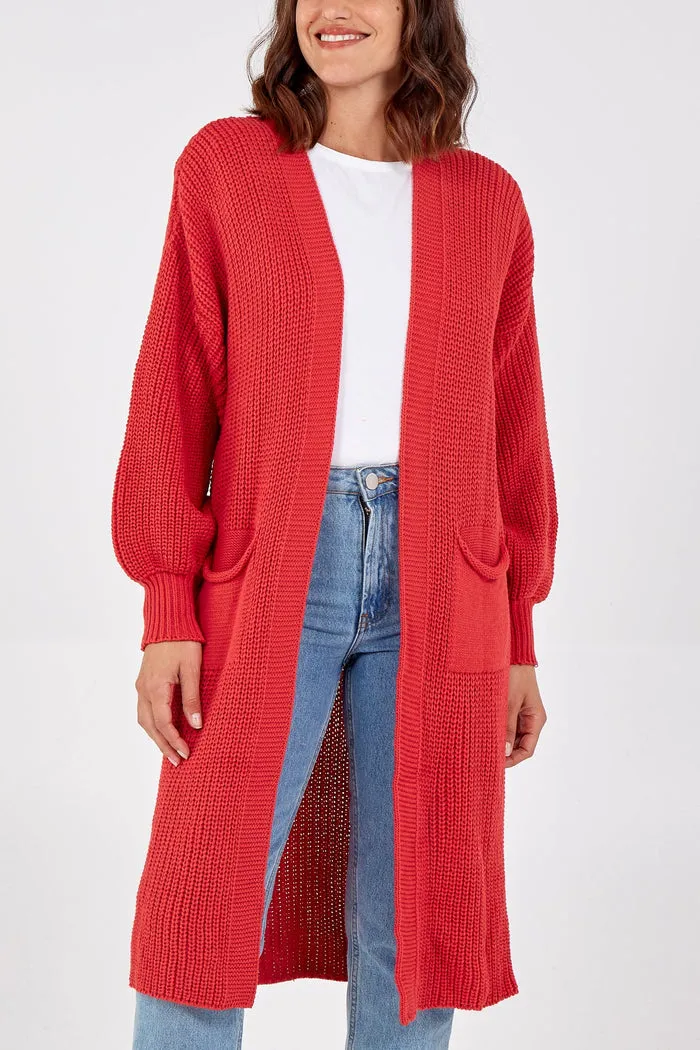 Open Front Balloon Sleeve Long Cardigan
