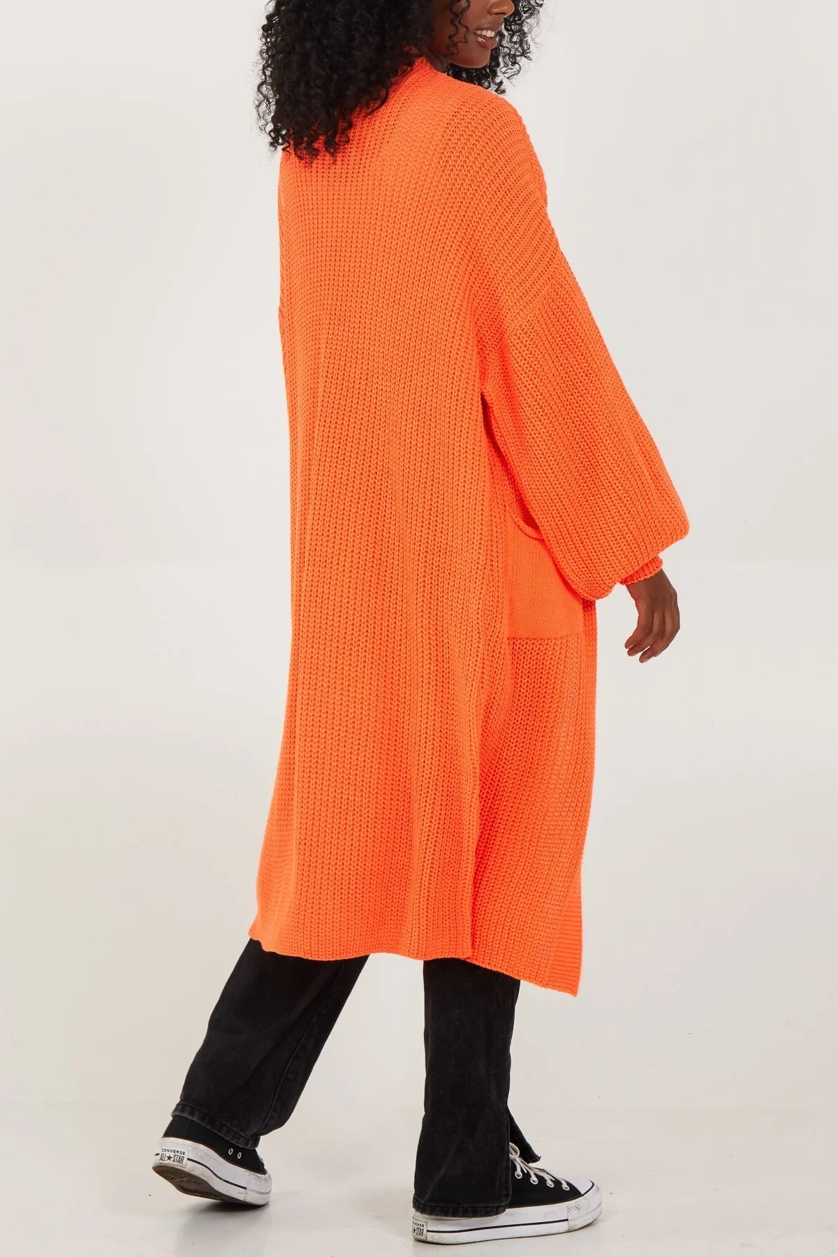 Open Front Balloon Sleeve Long Cardigan